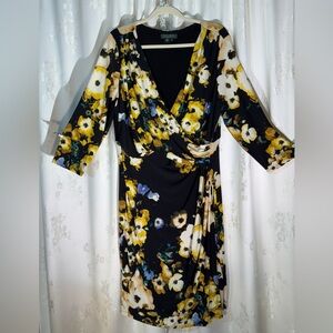 Ralph Lauren Black Floral Wrap Dress with Yellow & White Accents